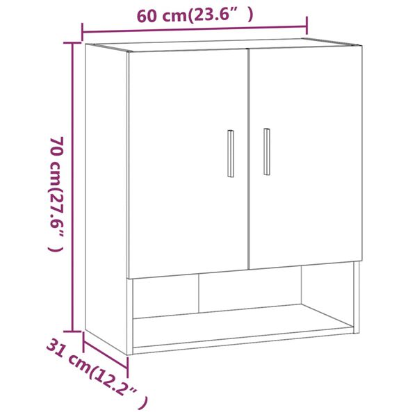 vidaXL Ντουλάπι Τοίχου Γκρι Σκυρ. 60x31x70 εκ. Επεξεργασμένο Ξύλο