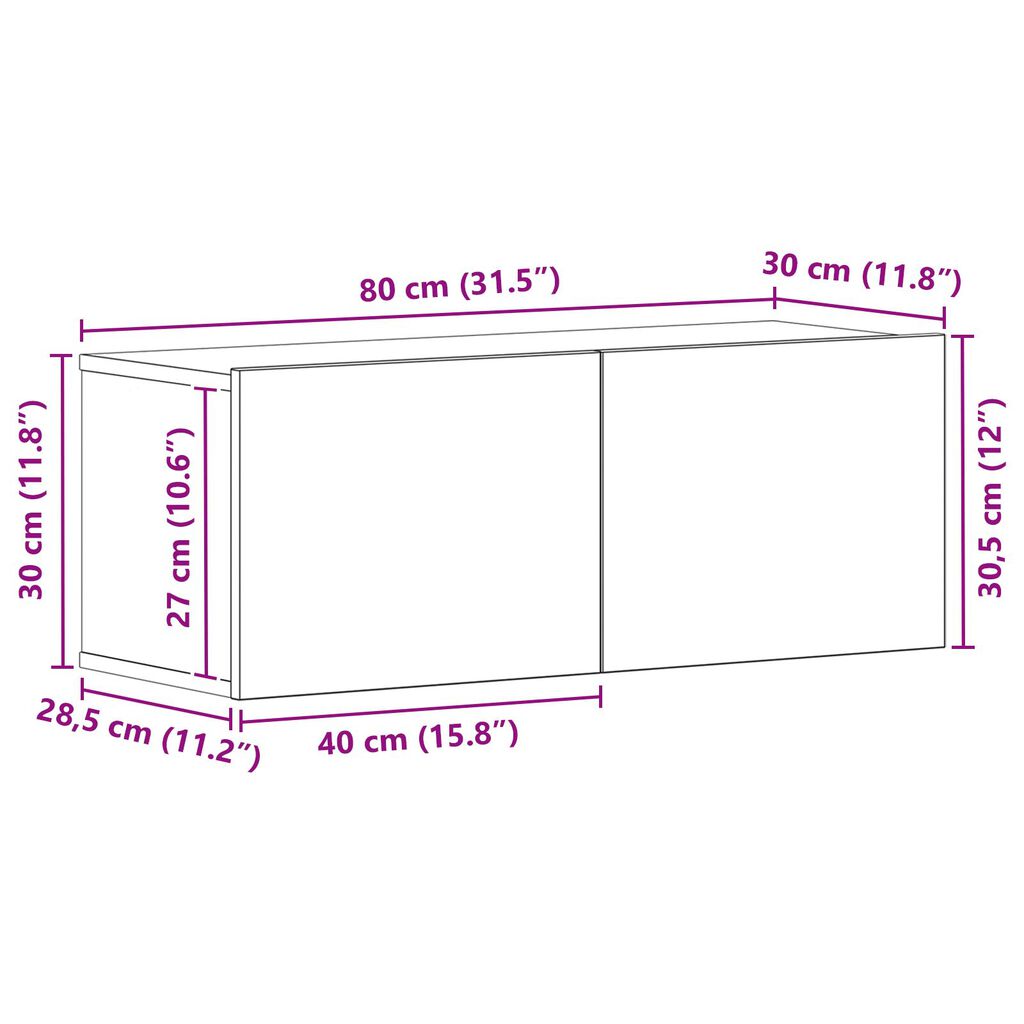 vidaXL Μαύρη Δρυς Βάση ΤV 80x30x30 εκ. Φτιαγμένη από Εργασιακό Ξύλο