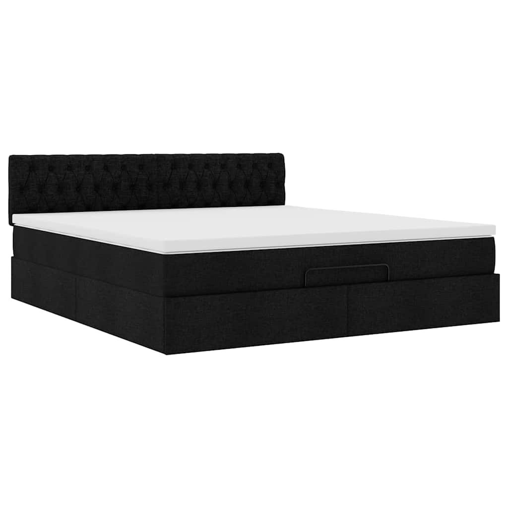 vidaXL Οθωμανικό κρεβάτι με στρώμα Μαύρο 180x200cm Ύφασμα