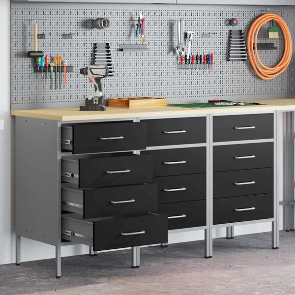 vidaXL Ντουλάπα Εργασίας 3 pcs Μαύρο και Γκρι 150 x 55 x 85 εκ