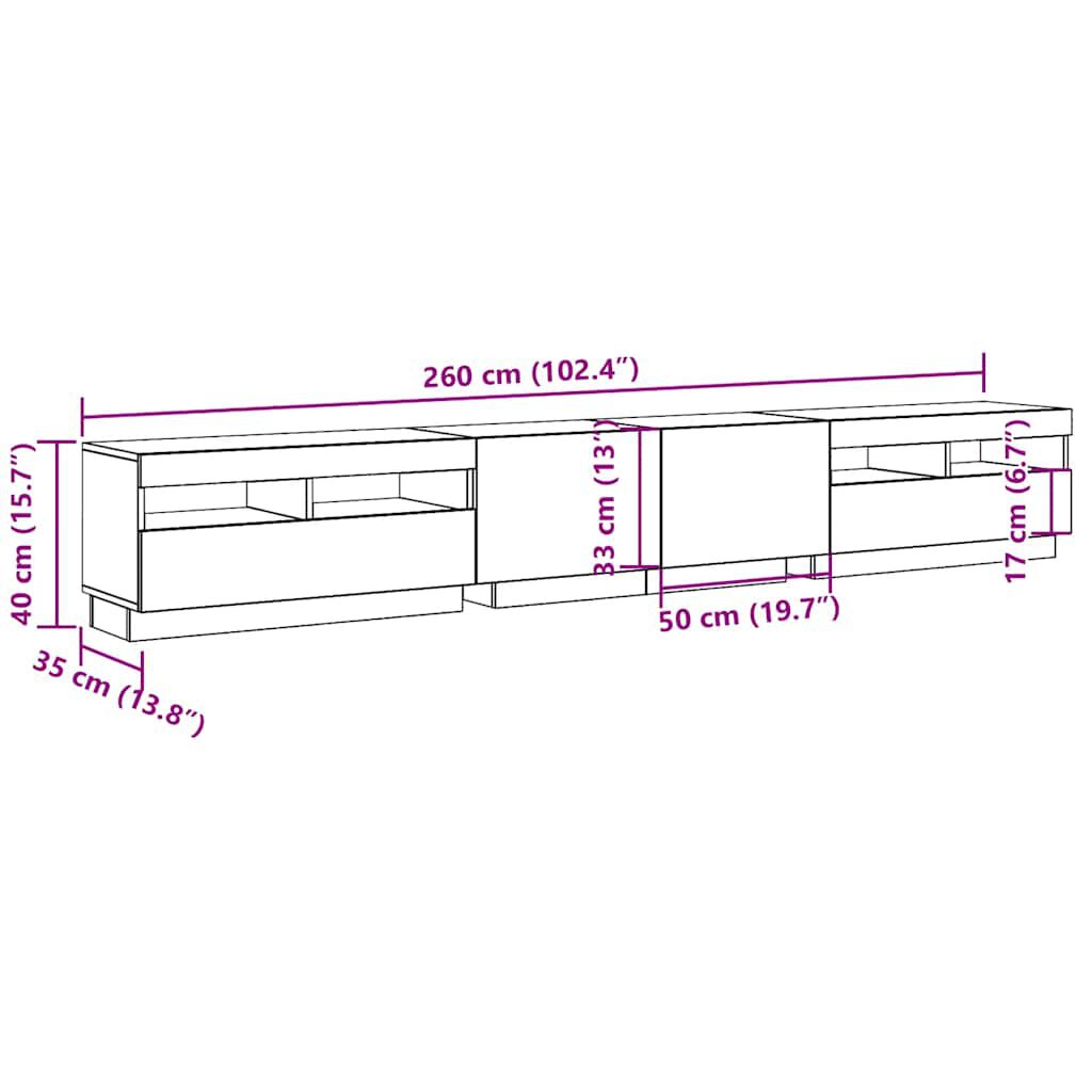 vidaXL Έπιπλο Τηλεόρασης LED Όψη Παλαιού Ξύλου 260x35x40 εκ.Επεξ. Ξύλο