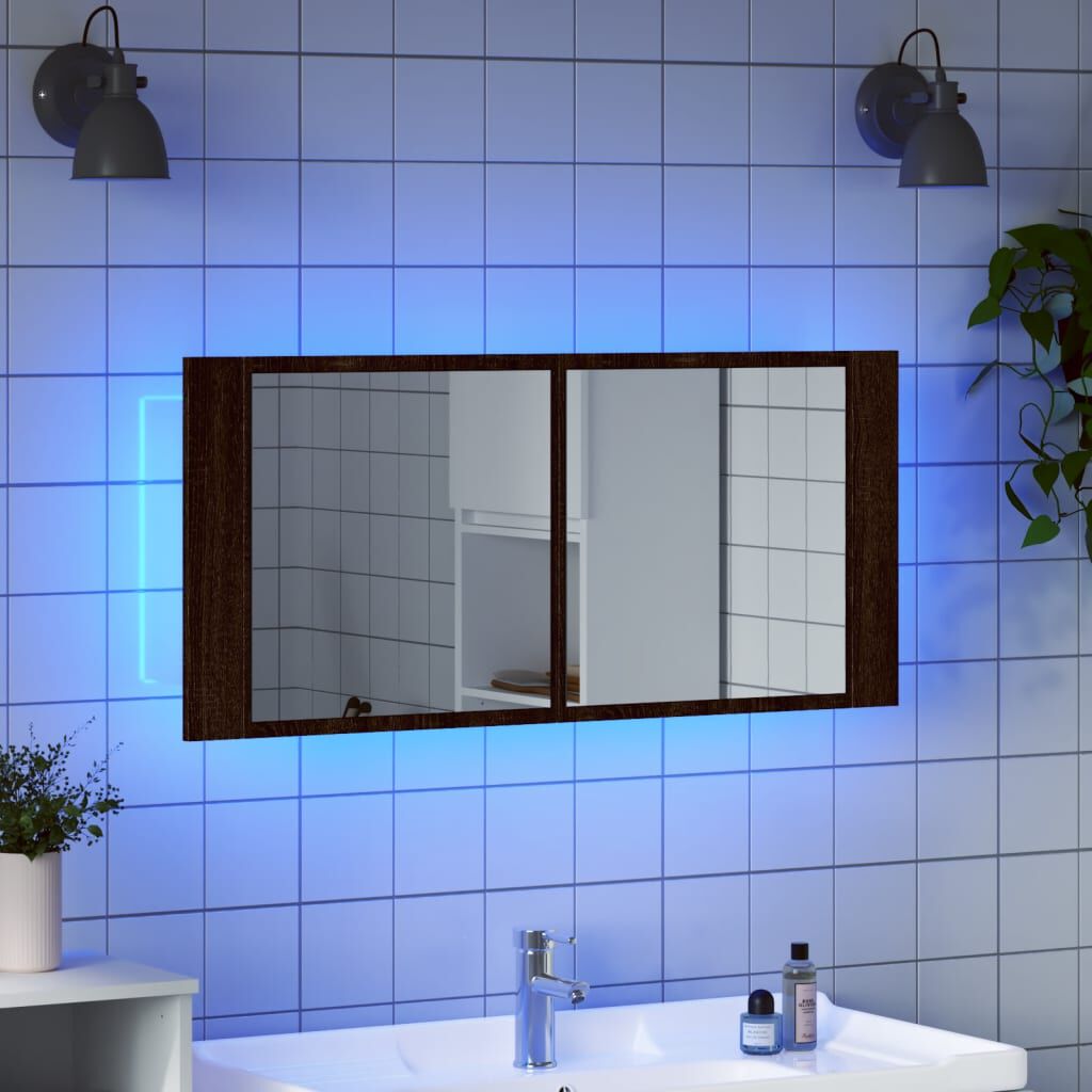 vidaXL Ντουλάπι Μπάνιου με Καθρέφτη/LED Καφέ Δρυς 100x12x45 εκ.