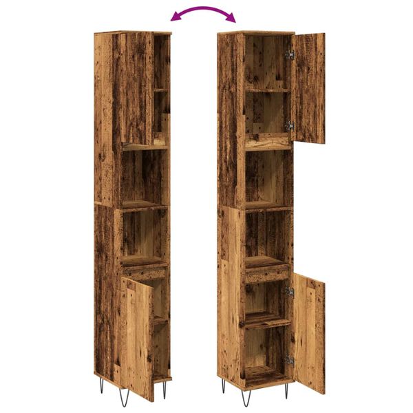 vidaXL Ντουλάπι μπάνιου Παλιό ξύλο 30x30x190 cm Κατασκευασμένο ξύλο