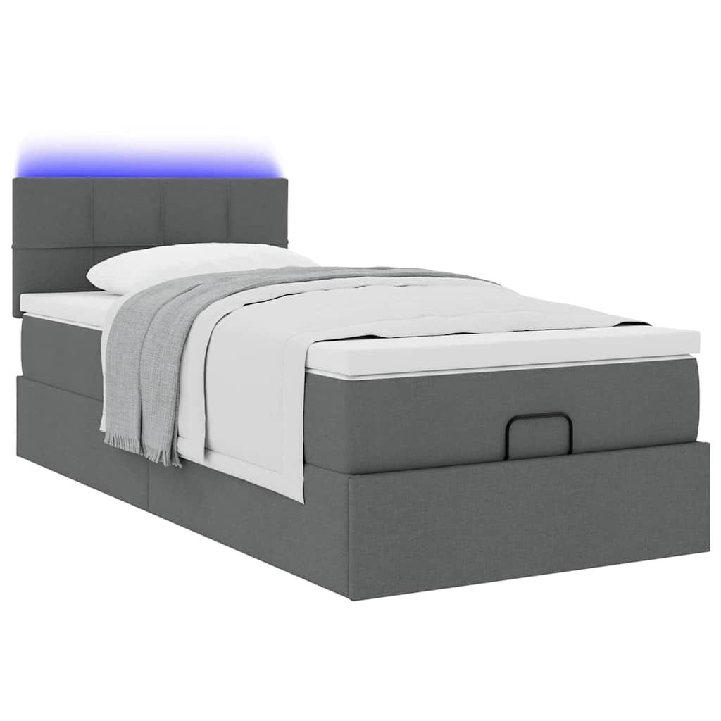 vidaXL Οθωμανικό κρεβάτι με στρώμα & LEDs Σκούρο γκρι 80x200cm ύφασμα