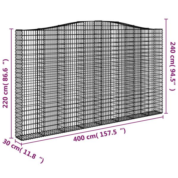vidaXL Συρματοκιβώτιο Τοξωτό 400x30x220/240εκ. από Γαλβανισμένο Χάλυβα