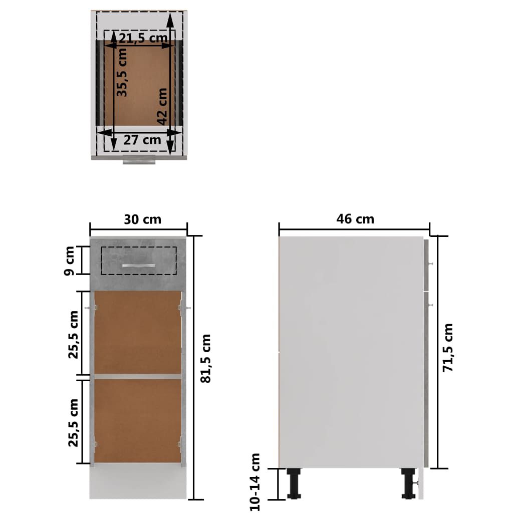vidaXL Ντουλάπι με Συρτάρι Lyon Γκρι Σκυροδέματος 30x46x81,5 εκ