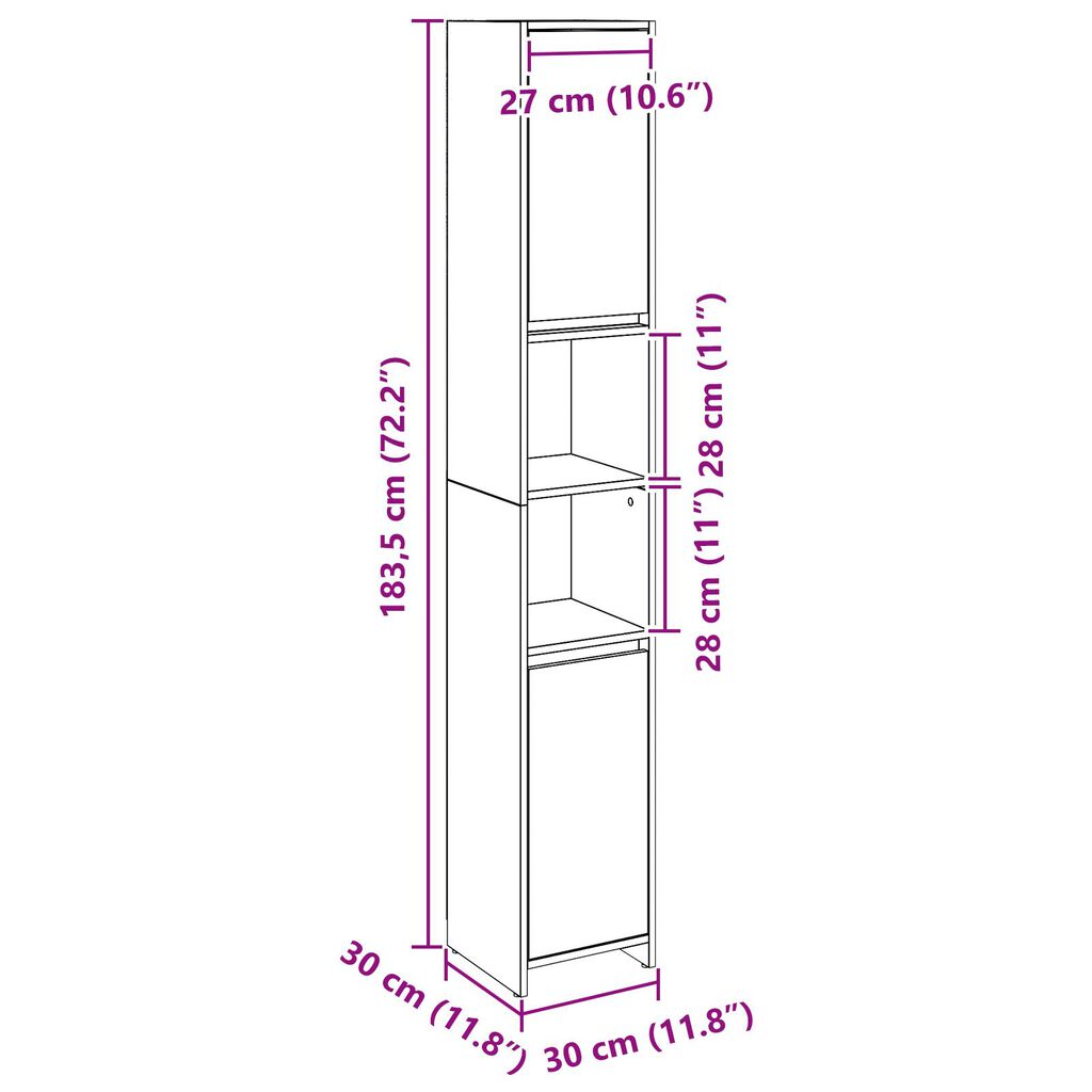 vidaXL Ντουλάπι Μπάνιου Μαύρη Δρυς 30x30x183,5 εκ Επεξεργασμένο ξύλο