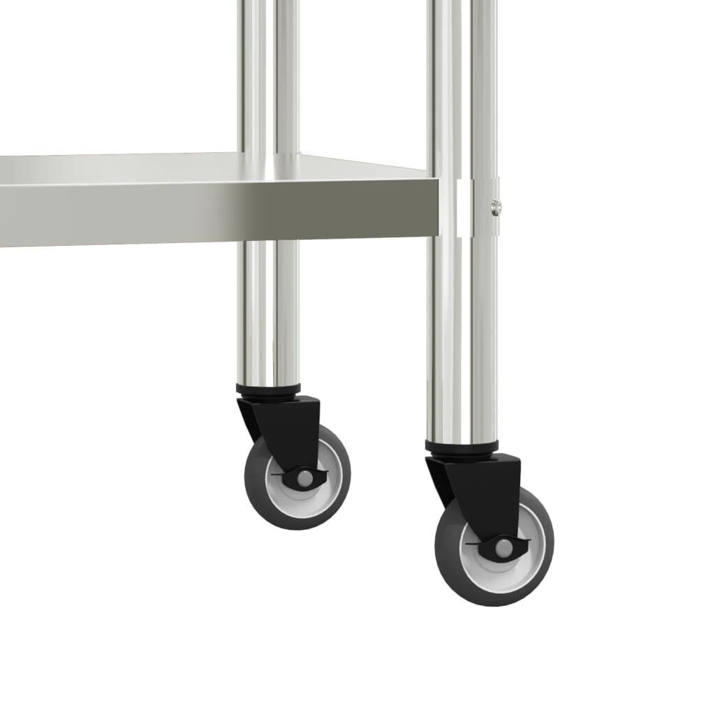 vidaXL Πάγκος Εργασίας Κουζίνας με Ράφι 110x30x120 εκ. Ανοξείδ. Ατσάλι