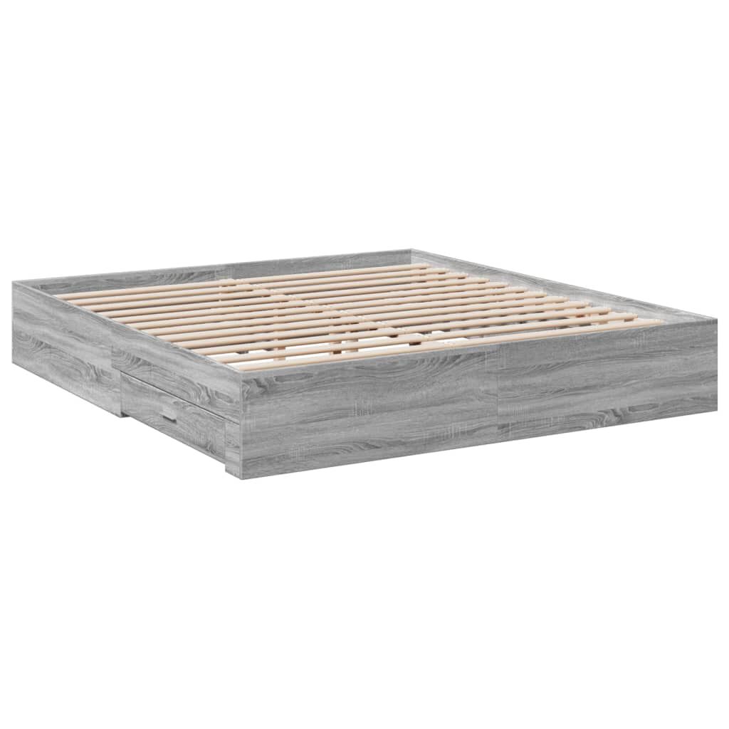 vidaXL Πλαίσιο Κρεβατιού με συρτάρια Γκρι sonoma 180x200εκ. Επεξ. Ξύλο