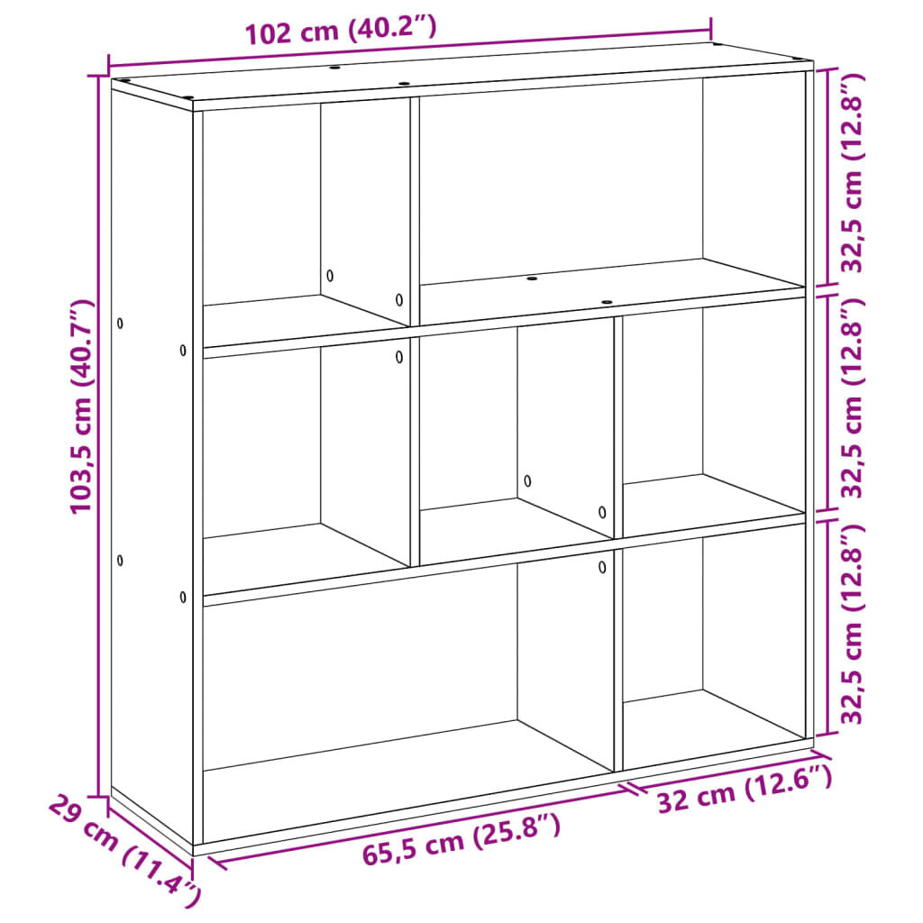 vidaXL Βιβλιοθήκη/Διαχωριστικό Χώρου Γκρι 102x29x103,5 εκ. Επεξ. Ξύλο