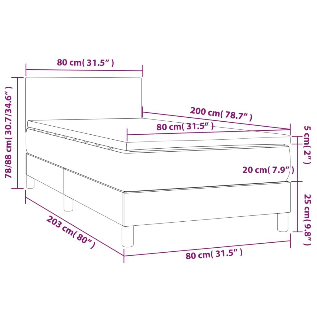 vidaXL Κρεβάτι Boxspring με Στρώμα & LED Μαύρο 80x200 εκ. Συνθ. Δέρμα
