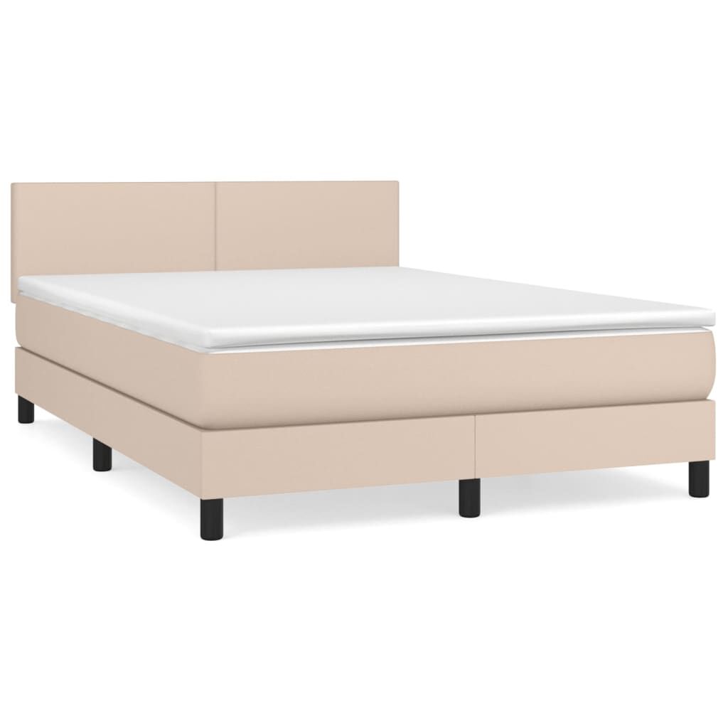 vidaXL Κρεβάτι Boxspring με Στρώμα Καπουτσίνο 140x200εκ.από Συνθ.Δέρμα