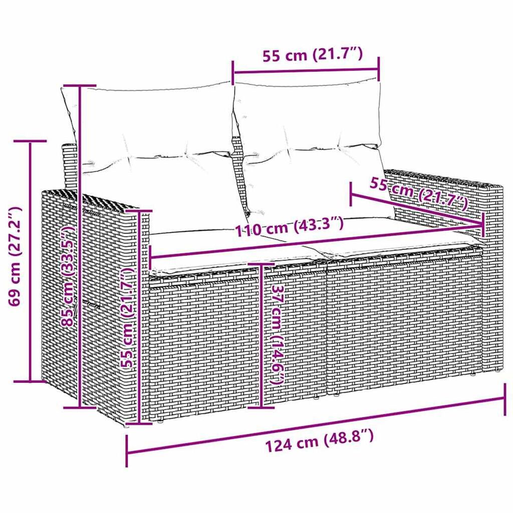 vidaXL Σετ Καναπέ Κήπου 9 pcs Γκρι συνθετικό ρατάν