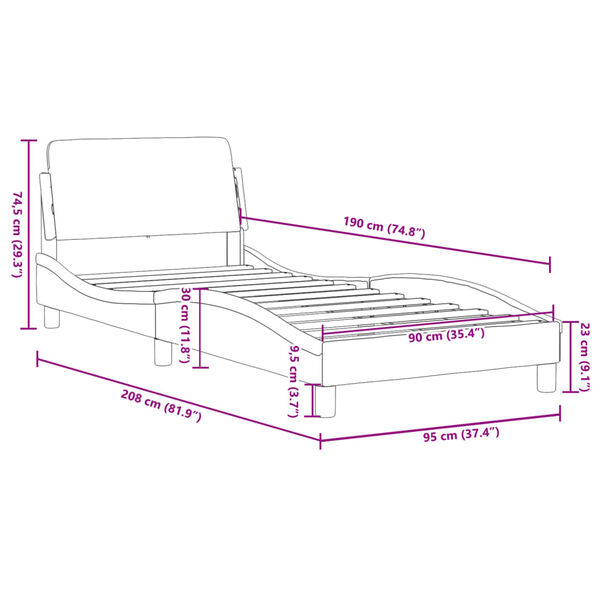 vidaXL Πλαίσιο Κρεβατιού με Κεφαλάρι Γκρι 90x190 εκ. Συνθετικό Δέρμα