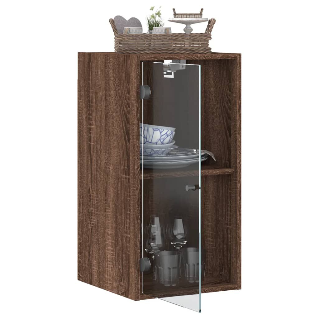 vidaXL Ντουλάπι Τοίχου Καφέ Δρυς 35x37x68,5 εκ. Γυάλινες Πόρτες