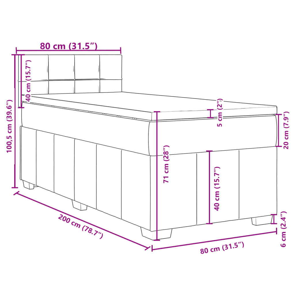 vidaXL Κρεβάτι Boxspring με Στρώμα Κρεμ 80 x 200 εκ. Υφασμάτινο