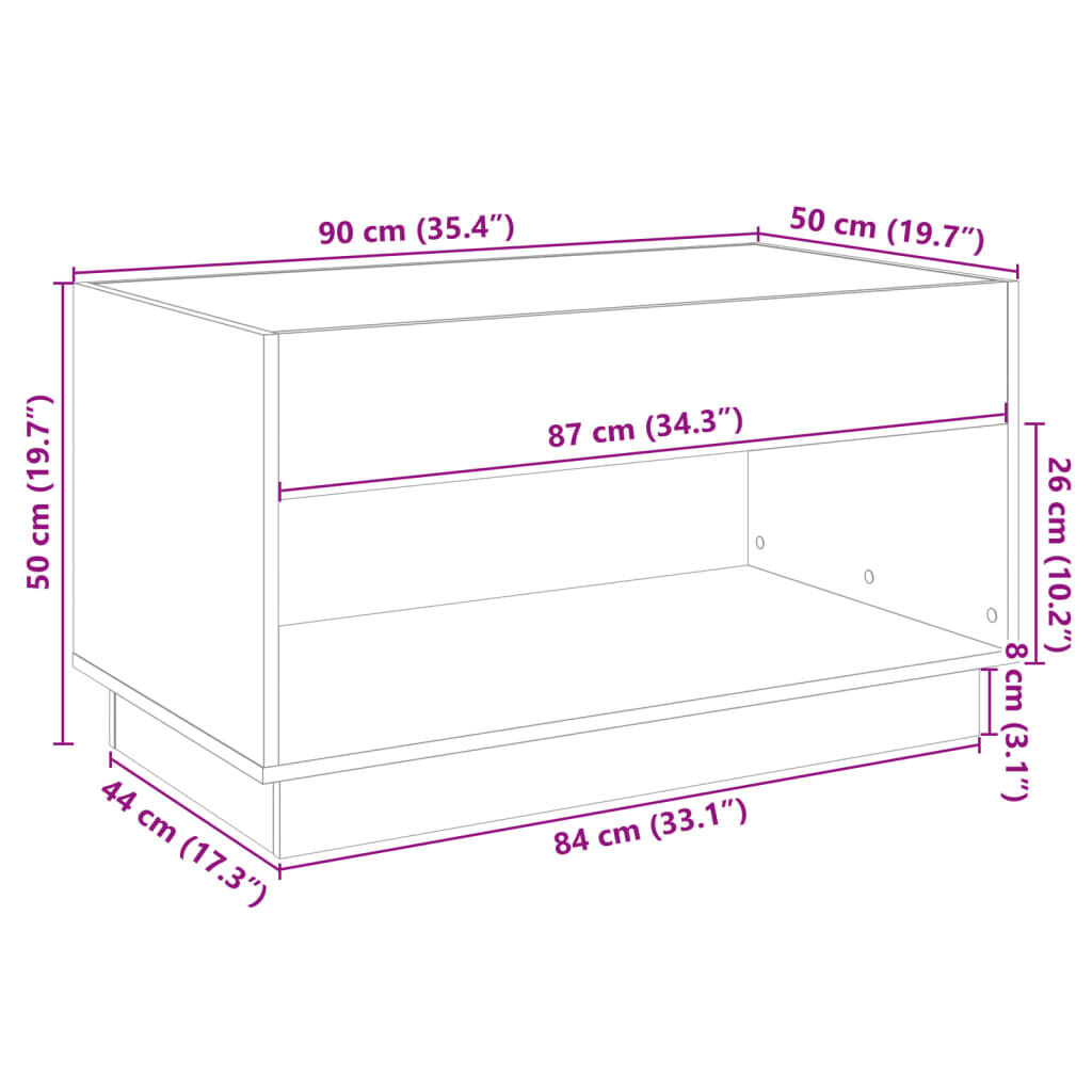 vidaXL Τραπεζάκι Σαλονιού Άπειρο Φως LED Sonoma Δρυς 90x50x50 εκ.