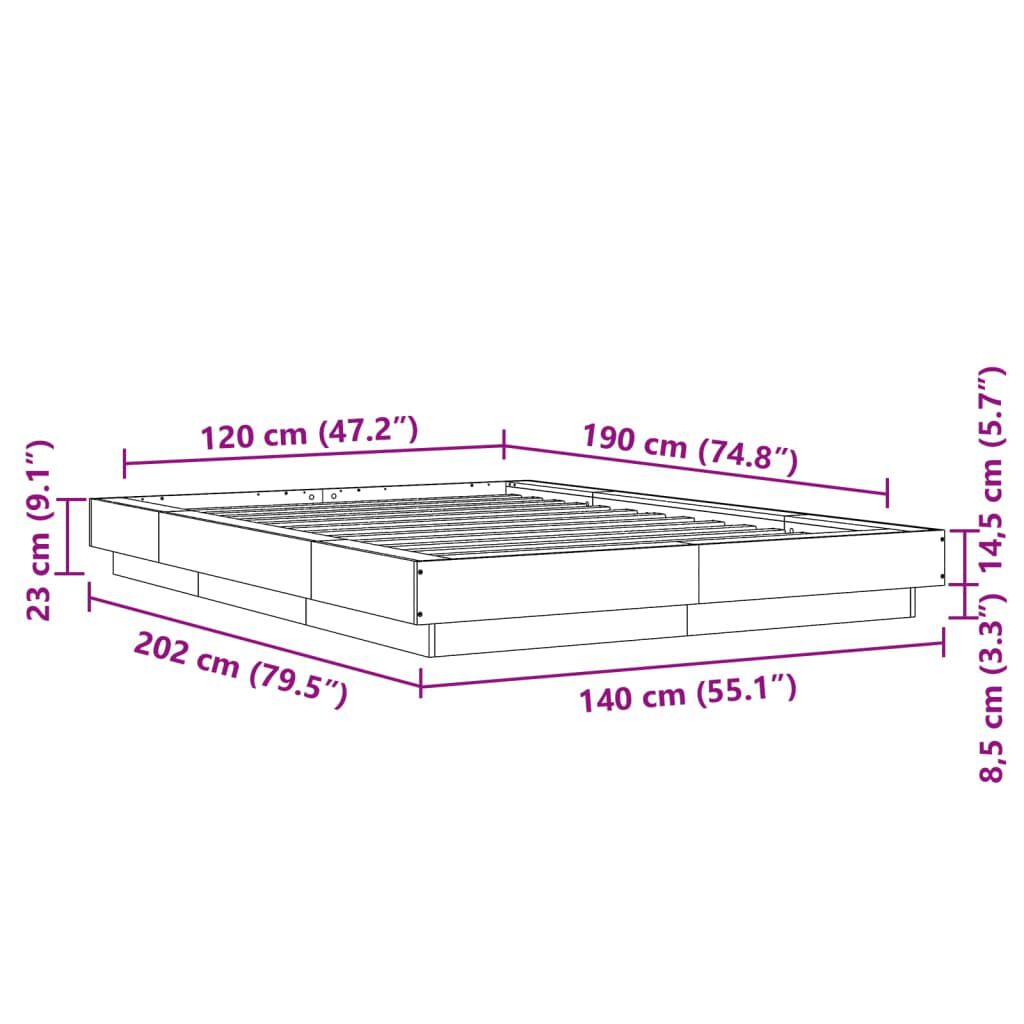 vidaXL Πλαίσιο Κρεβατιού με LED Λευκό 120x190 εκ Επεξεργ. Ξύλο