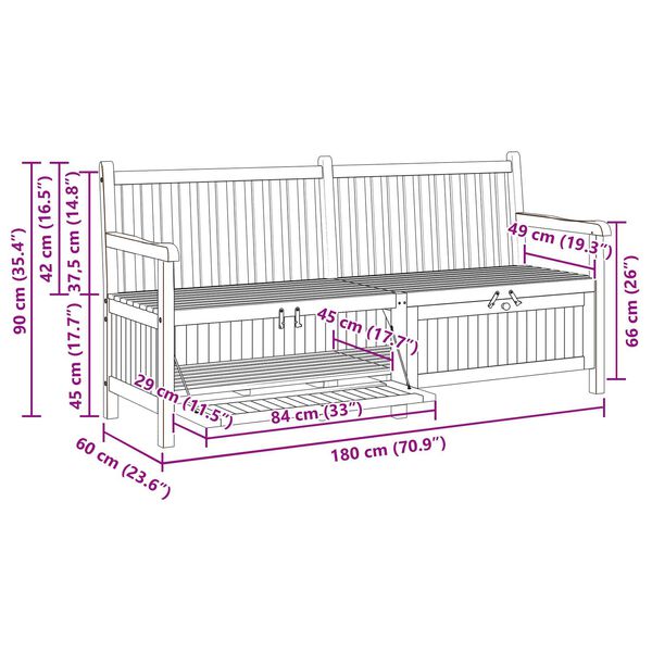 vidaXL Πάγκος Αποθήκευσης Κήπου Καφέ 228 x 60 x 90 εκ Μασίφ ξύλο teak