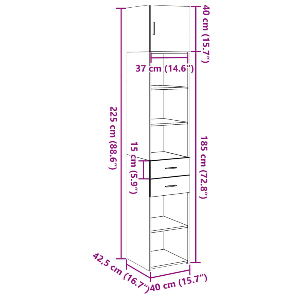 vidaXL Ντουλάπι Αποθήκευσης Στενό Δρυς 40x42,5x225 εκ. Επεξεργ. Ξύλο