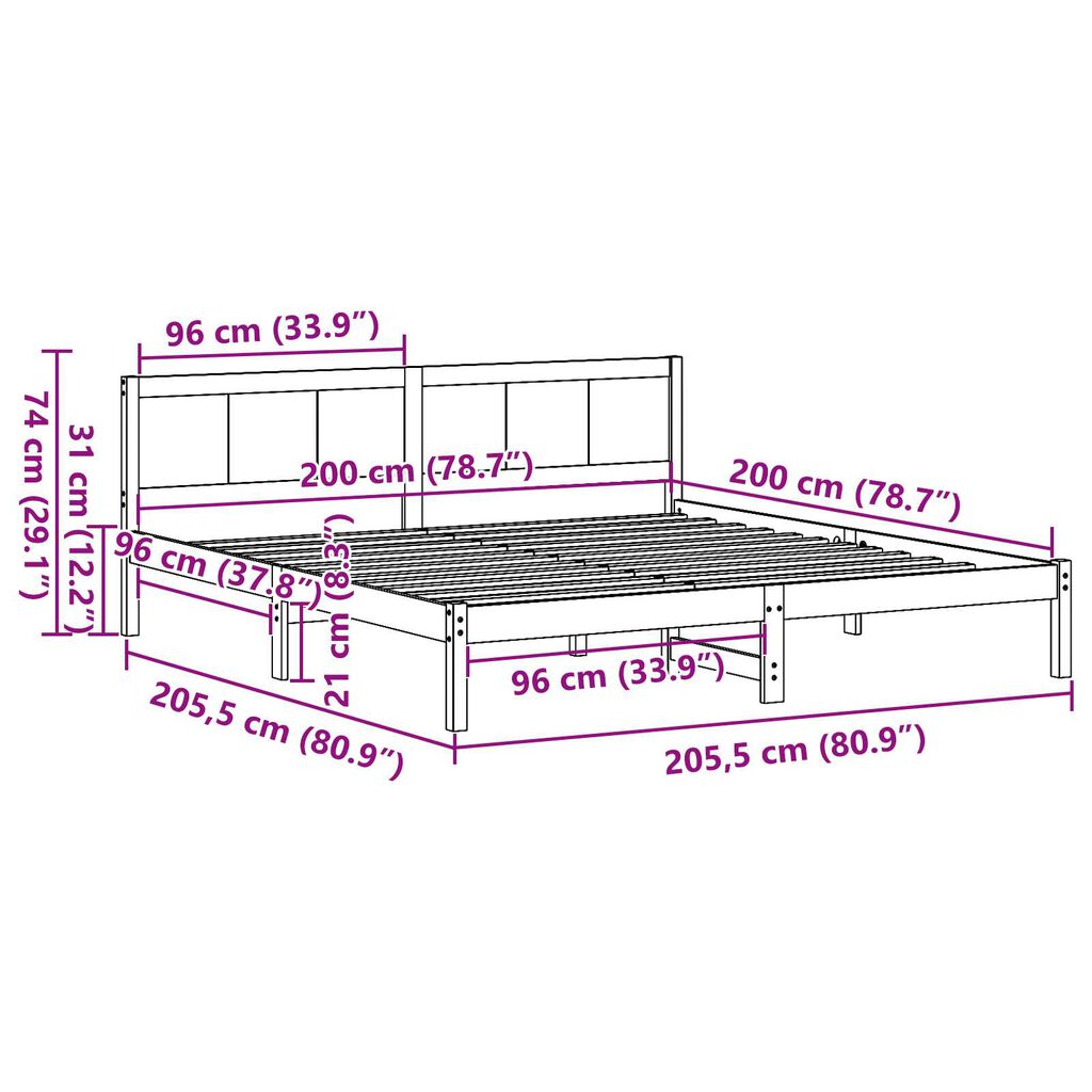 vidaXL Σκελετός Κρεβατιού Λευκό 200 x 200 cm Μασίφ ξύλο πεύκου