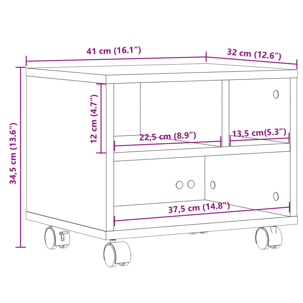 vidaXL Βάση Εκτυπωτή με Ρόδες Γκρι Σκυρ. 41x32x34,5 εκ.