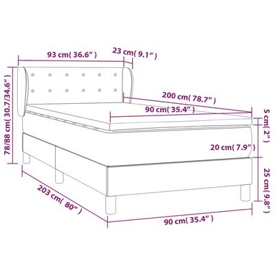 vidaXL Κρεβάτι Boxspring με Στρώμα Ανοιχτό Γκρι 90x200 εκ. Υφασμάτινο