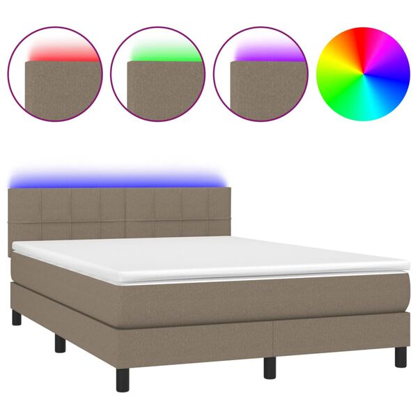 vidaXL &Kappa;&rho;&epsilon;&beta;ά&tau;&iota; Boxspring &mu;&epsilon; &Sigma;&tau;&rho;ώ&mu;&alpha; & LED Taupe 140x190 &epsilon;&kappa;. &Upsilon;&phi;&alpha;&sigma;&mu;ά&tau;&iota;&nu;&omicron;