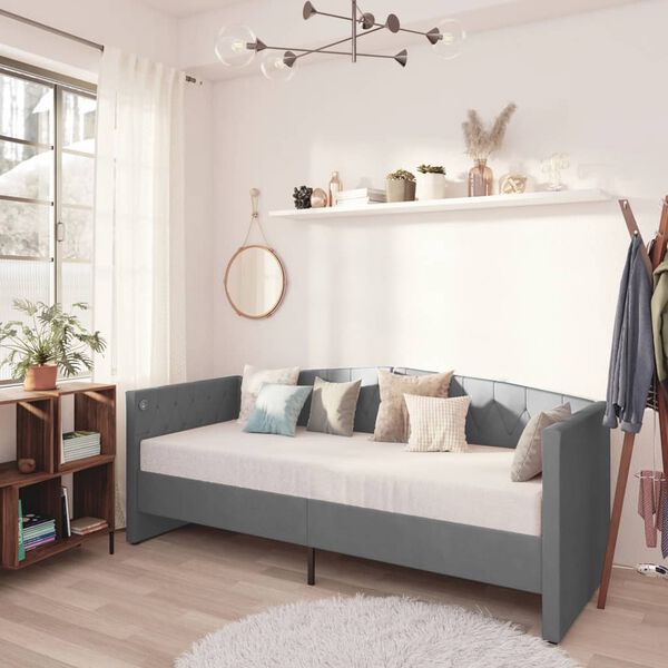 vidaXL Καναπές Κρεβάτι με Στρώμα & USB Αν. Γκρι 90x200 εκ. Βελούδινος