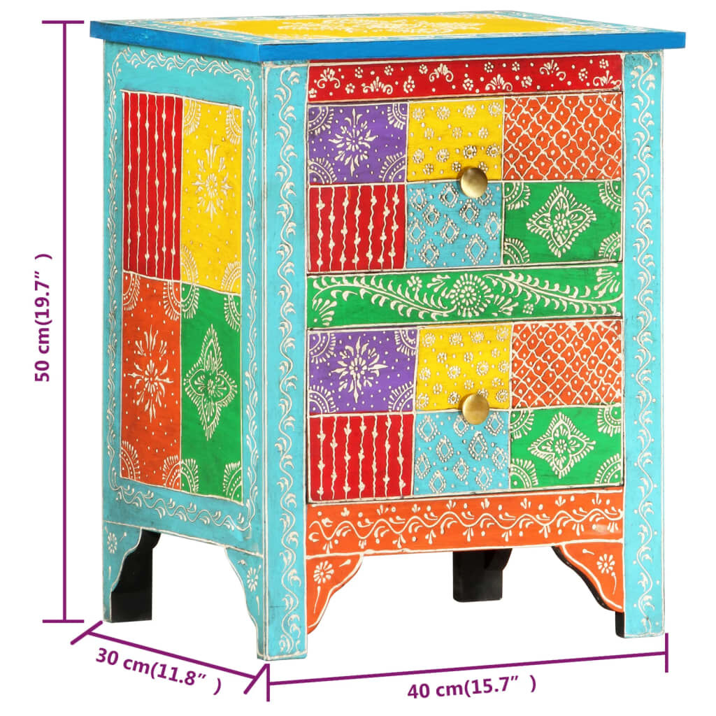 vidaXL Κομοδίνο με Χειροπ. Λεπτομέρειες 40x30x50 εκ. Μασίφ Ξύλο Μάνγκο