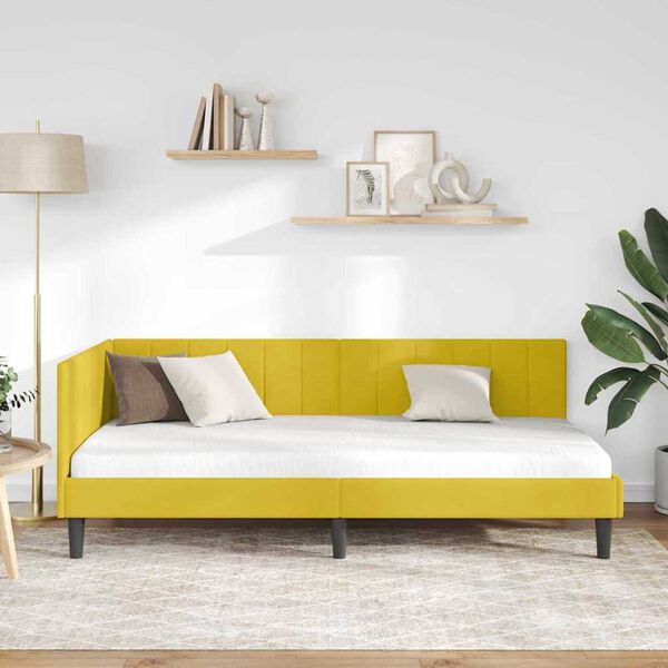 vidaXL Κρεβάτι Γωνίας με κεφαλάρι Κίτρινο 90 x 200 cm Βελούδο