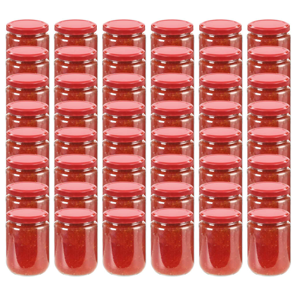 vidaXL Βάζα Μαρμελάδας 48 τεμ. 230 ml Γυάλινα με Κόκκινα Καπάκια