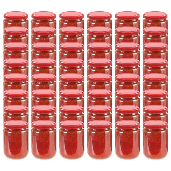 vidaXL Βάζα Μαρμελάδας 48 τεμ. 230 ml Γυάλινα με Κόκκινα Καπάκια