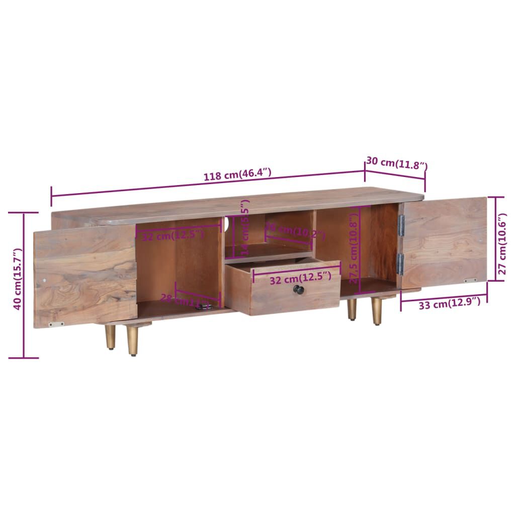 vidaXL Έπιπλο Τηλεόρασης 118 x 30 x 40 εκ. από Μασίφ Ξύλο Ακακίας