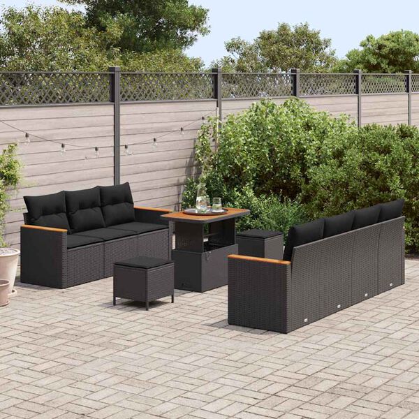 vidaXL Σετ Καναπέ Κήπου με μαξιλάρι 10 pcs Μαύρο Πολυ ράταν