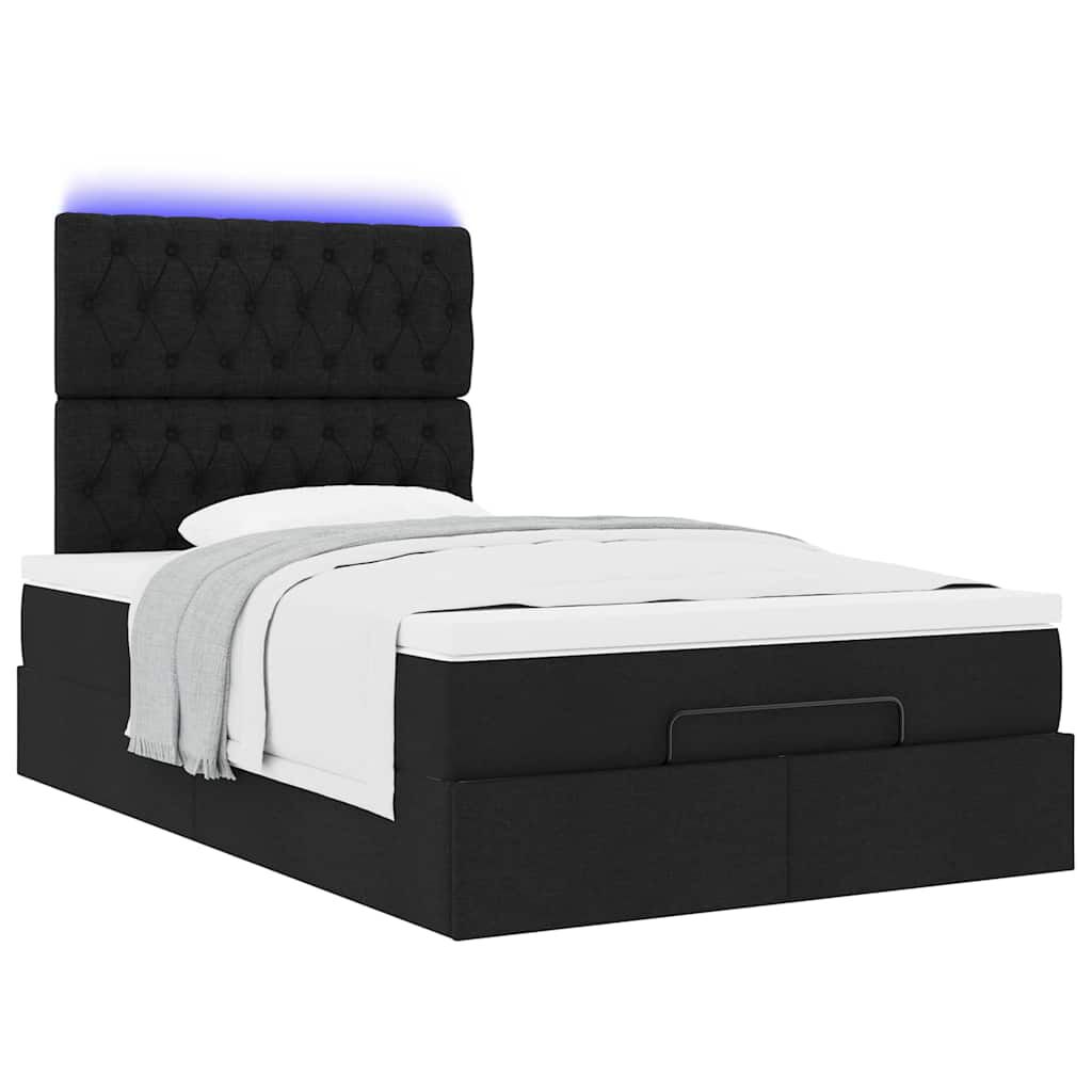 vidaXL Οθωμανικό κρεβάτι με στρώμα & LEDs Μαύρο 120x200 cm Ύφασμα