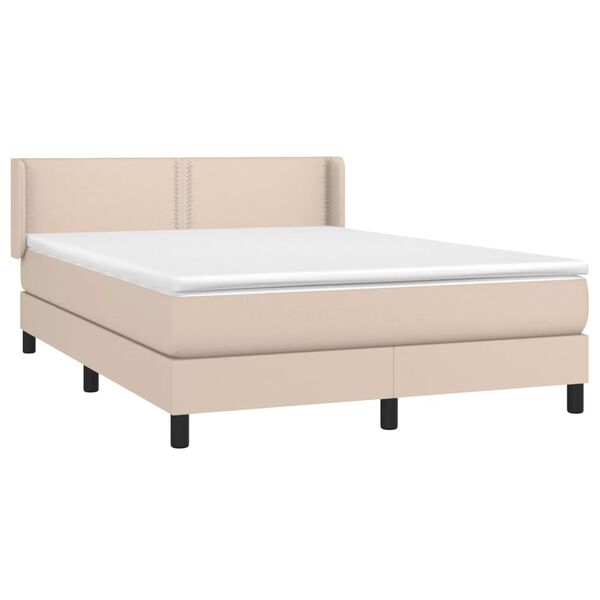 vidaXL Κρεβάτι Boxspring με Στρώμα Καπουτσίνο 140x190εκ.από Συνθ.Δέρμα