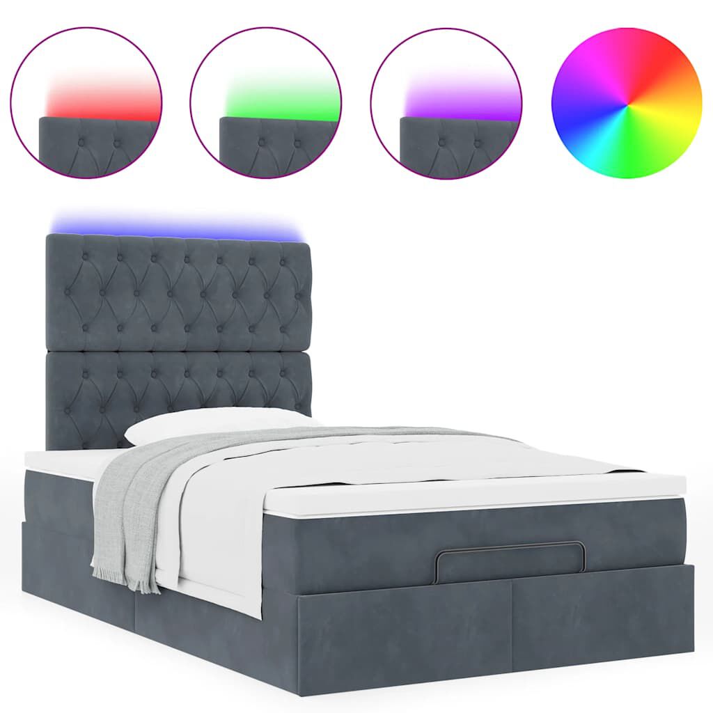 vidaXL Οθωμανικό κρεβάτι με στρώματα & LEDs Σκούρο γκρι Βελούδο