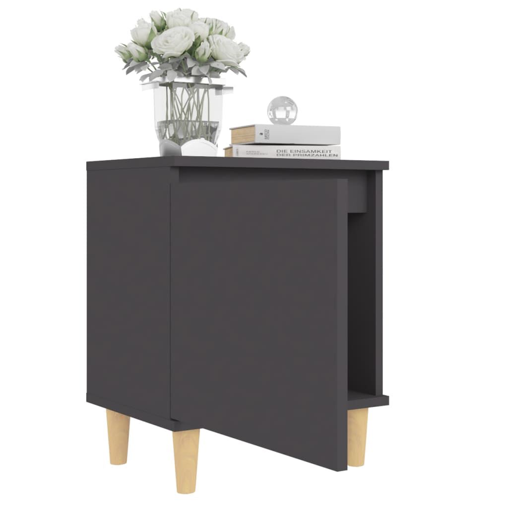 vidaXL Κομοδίνο Γκρι 40 x 30 x 50 εκ. Μασίφ Ξύλινα Πόδια