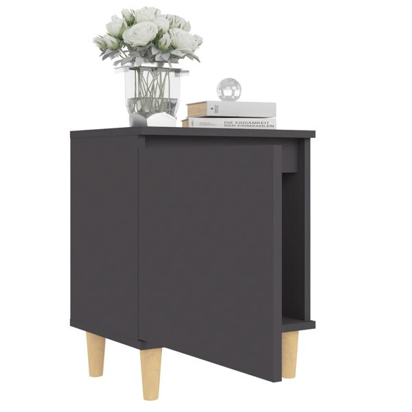 vidaXL Κομοδίνο Γκρι 40 x 30 x 50 εκ. Μασίφ Ξύλινα Πόδια