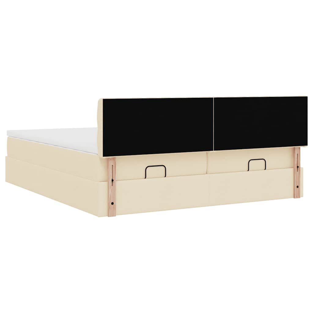 vidaXL Οθωμανικό κρεβάτι με στρώματα & LEDs Κρέμα 180x200cm ύφασμα