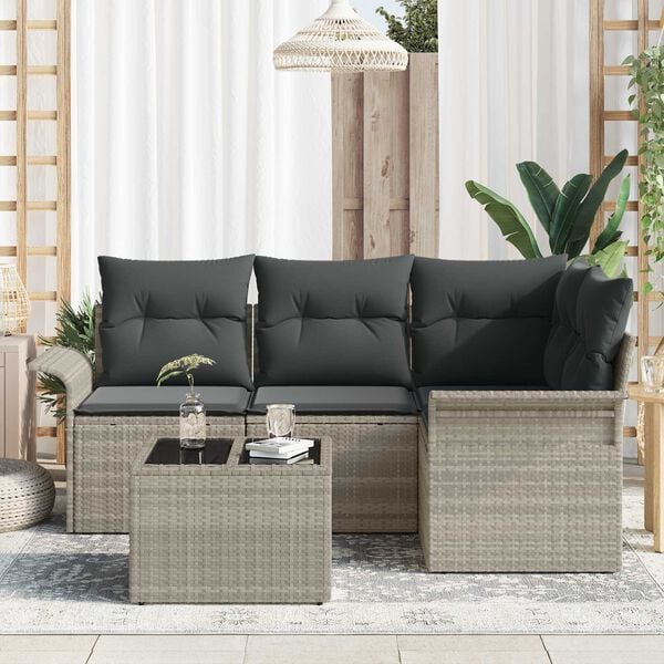vidaXL Σετ Καναπέ Κήπου με μαξιλάρι 5 pcs Ανοιχτό γκρι Πολυ ράταν