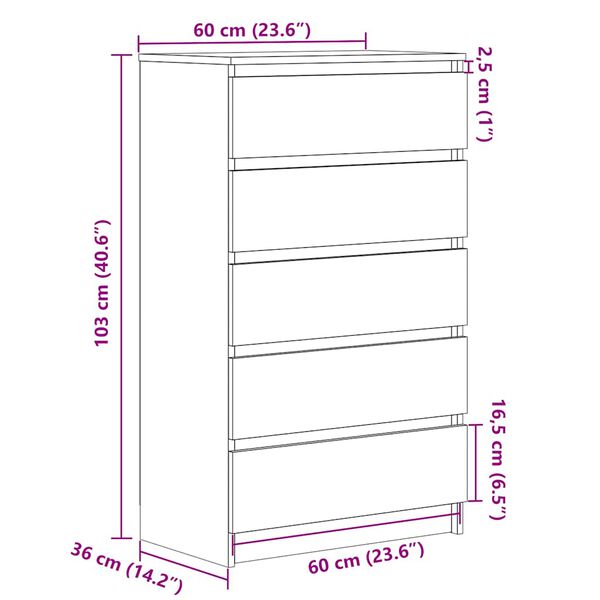 vidaXL Συρταριέρα Γκρι Sonoma 60x36x103 εκ. από Επεξεργασμένο Ξύλο