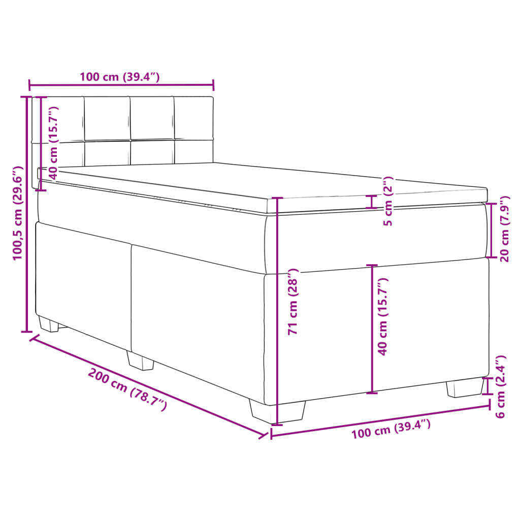 vidaXL Κρεβάτι Boxspring με Στρώμα Σκούρο Γκρι 100x200 εκ. Βελούδινο