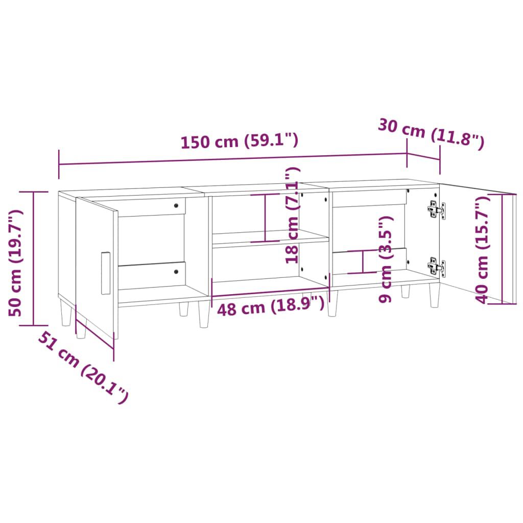 vidaXL Έπιπλο Τηλεόρασης Γκρι Σκυροδέματος 150x30x50 εκ. Επεξ. Ξύλο