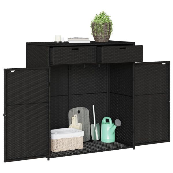 vidaXL Ντουλάπι Αποθήκευσης Κήπου Μαύρο 105x55x113 εκ. από Συνθ. Ρατάν