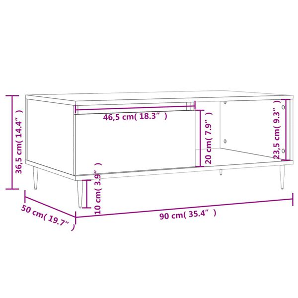 vidaXL Τραπεζάκι Σαλονιού Γκρι Sonoma 90x50x36,5εκ. Επεξεργασμένο Ξύλο