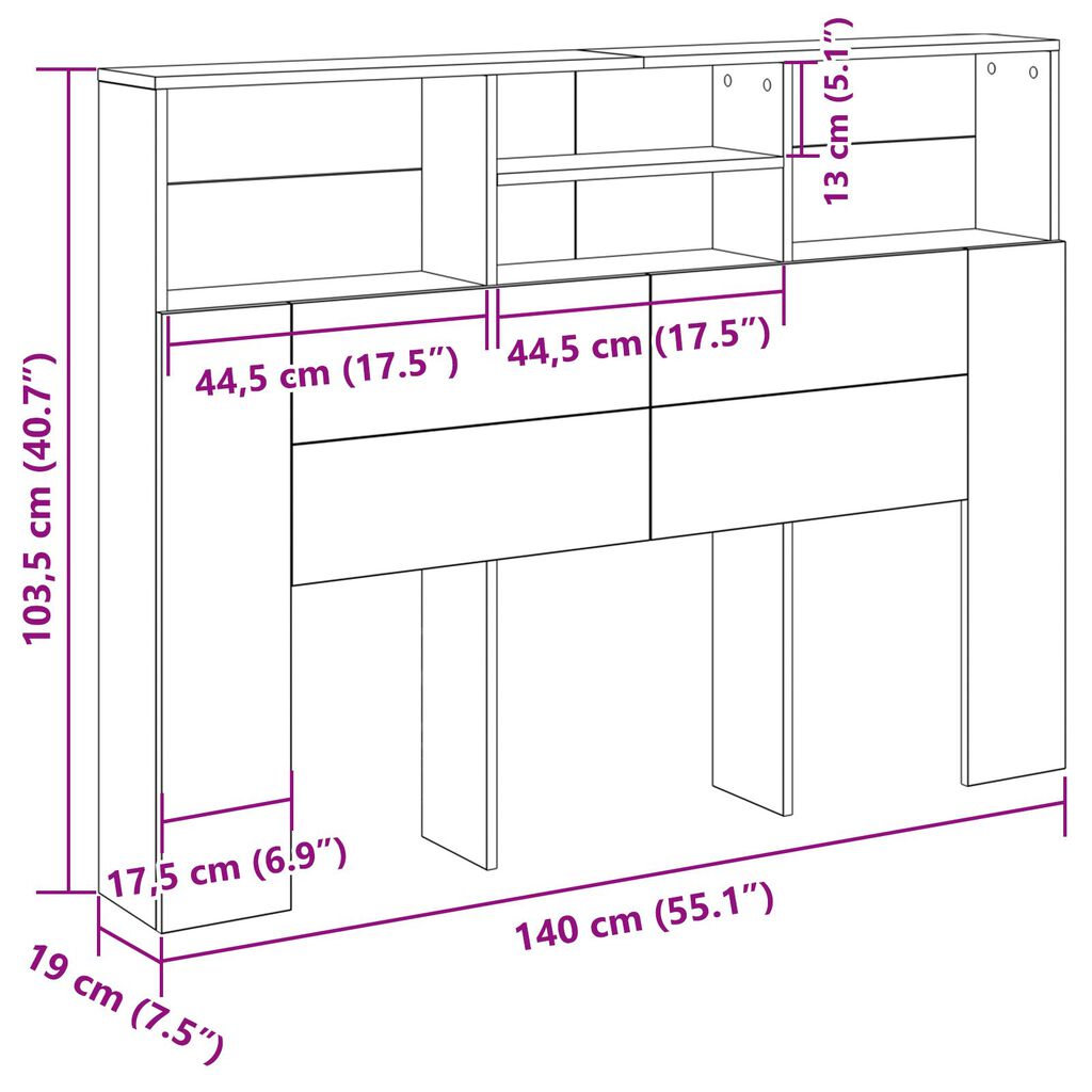 vidaXL Κεφαλαριά Ντουλάπα - Μαύρη Δρυς, 140x19x103.5 εκ, Φτιαγμένο από Επεξεργασμένο Ξύλο