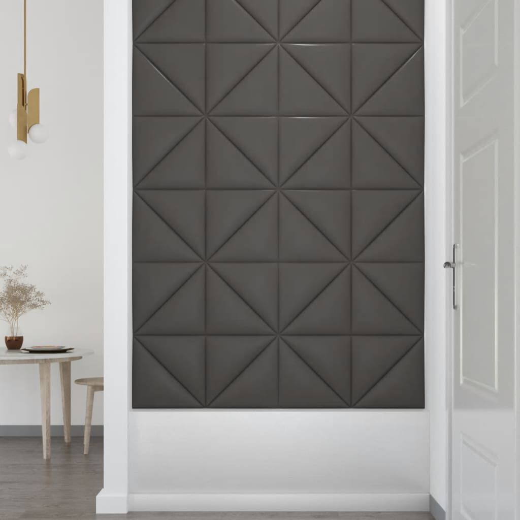 vidaXL Πάνελ Τοίχου 12 τεμ. Γκρι 30 x 30 εκ. 0,54 μ² Συνθετικό Δέρμα