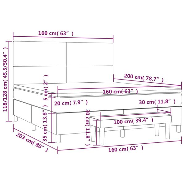 vidaXL Κρεβάτι Boxspring με Στρώμα Μαύρο 160x200 εκ. Βελούδινο